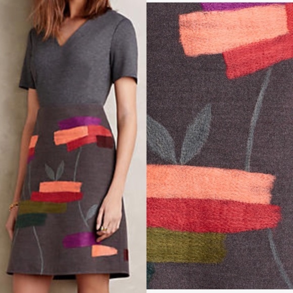 Anthropologie Dresses & Skirts - Anthropologie Embroidered Soliloquy Dress Grey 4